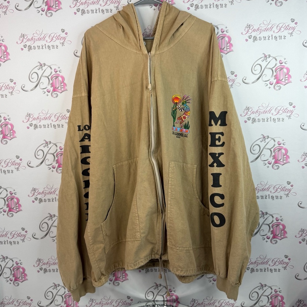 Los algodones b.c Mexico sweater hoodie Beige Mexico Graphic Zip-Up Hoodie